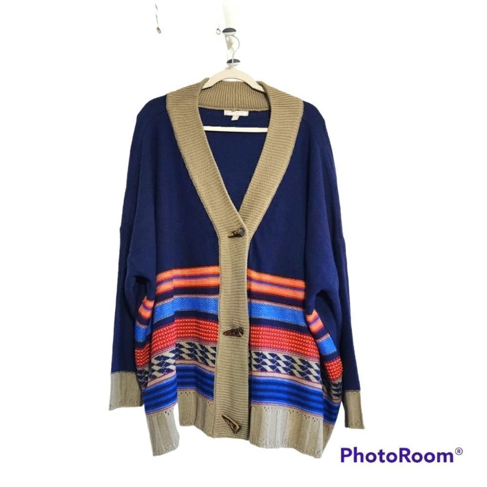 Woman Within blue toggle button cardigan